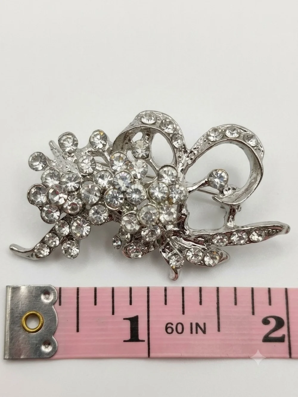 Silver Crystal Floral Bow Brooch - Elegant Sparkling Accent